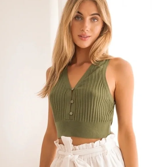 Free People Seascape Sweater Vest tank green Size M - Picture 3 of 11